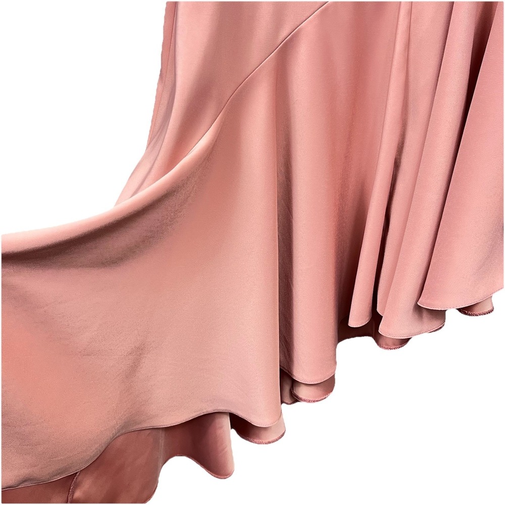 Topshop Asymmetrical Ruffle Midi Dress Dusty Rose Size 8 Prom Soft Girl Romantic - Picture 5 of 14